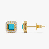 Turquoise & Natural Diamond Halo Stud Earrings, Evienne