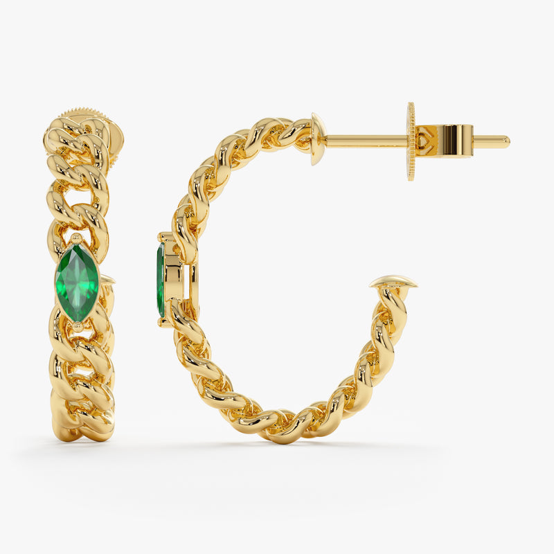 Emerald Chain Hoop Earrings, Damiana