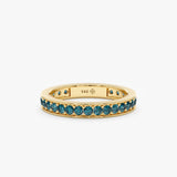 teal blue sapphire eternity ring in solid gold 