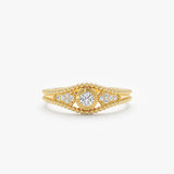 round diamond beaded ring in solid gold