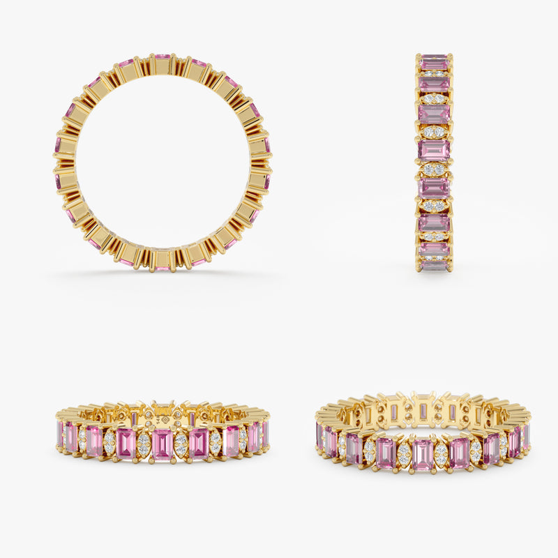 pink sapphire full eternity ring for dainty wedding stack