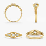 solid gold ring with center diamonds in eye shape design