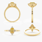 natural citrine ring with white diamond frame in solid gold