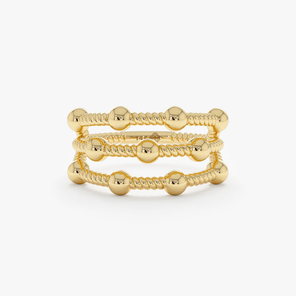 14k gold triple beaded stacking bands 