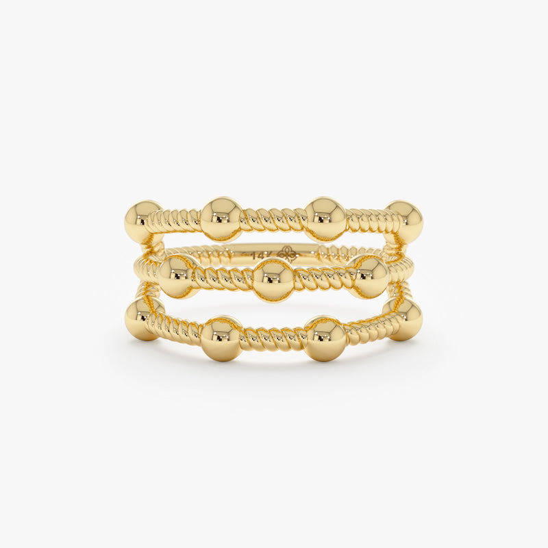 14k gold triple beaded stacking bands 