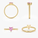 braided gold band with pink tourmaline heart