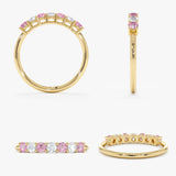 Alternating Pink and White Sapphire Half Eternity Ring, Rynn