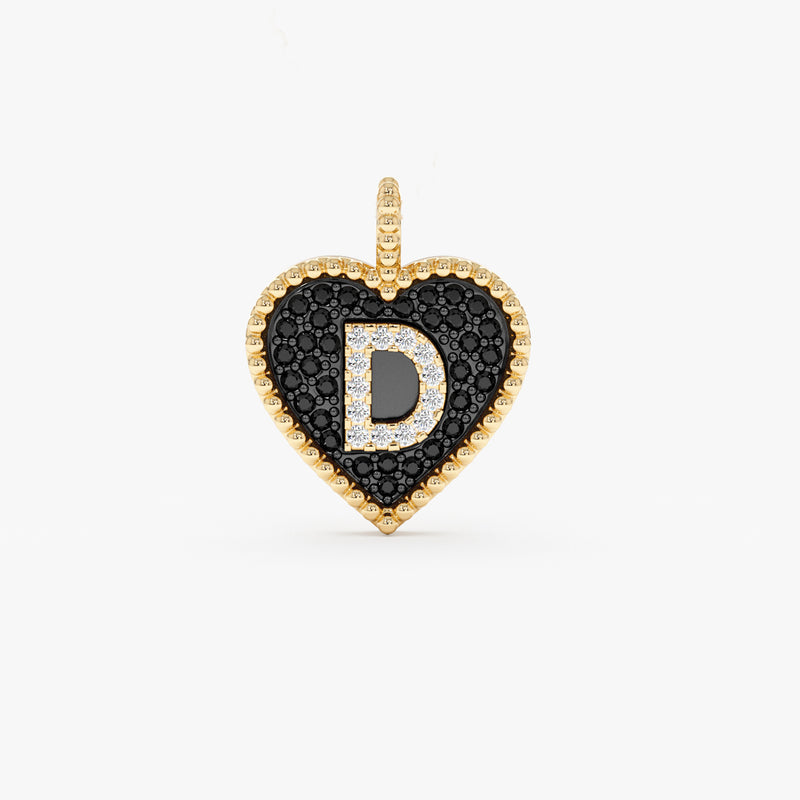Black Diamond Initial Heart Charm, Aluinne