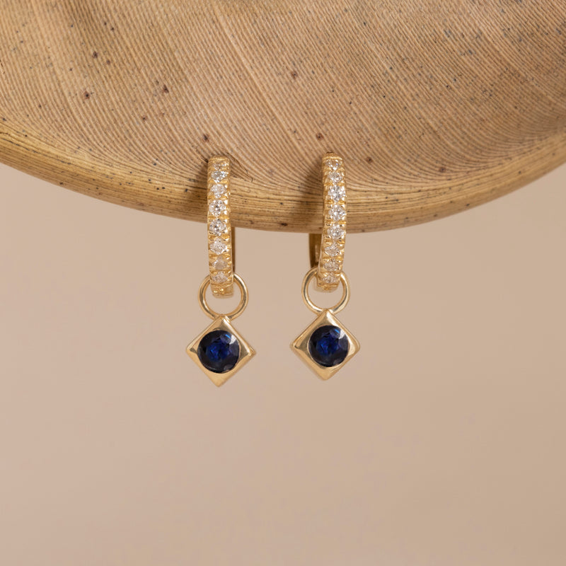 blue sapphire charms september birthday and diamonds huggie gift for her