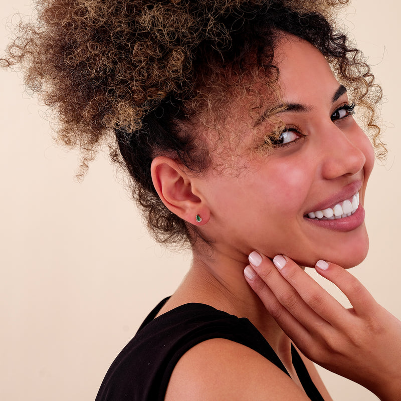 handcrafted in solid gold minimalist natural emerald stud earrings
