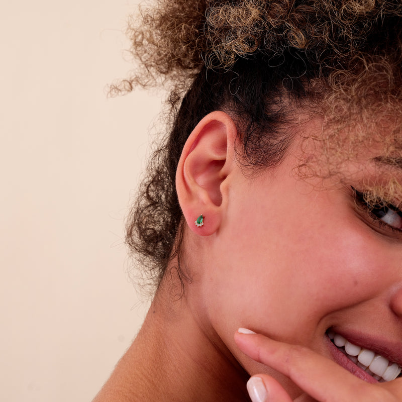 petite may and april birthstone emerald diamond studs for her