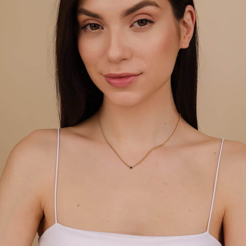 dainty solid gold black diamond cuban chain necklace for her