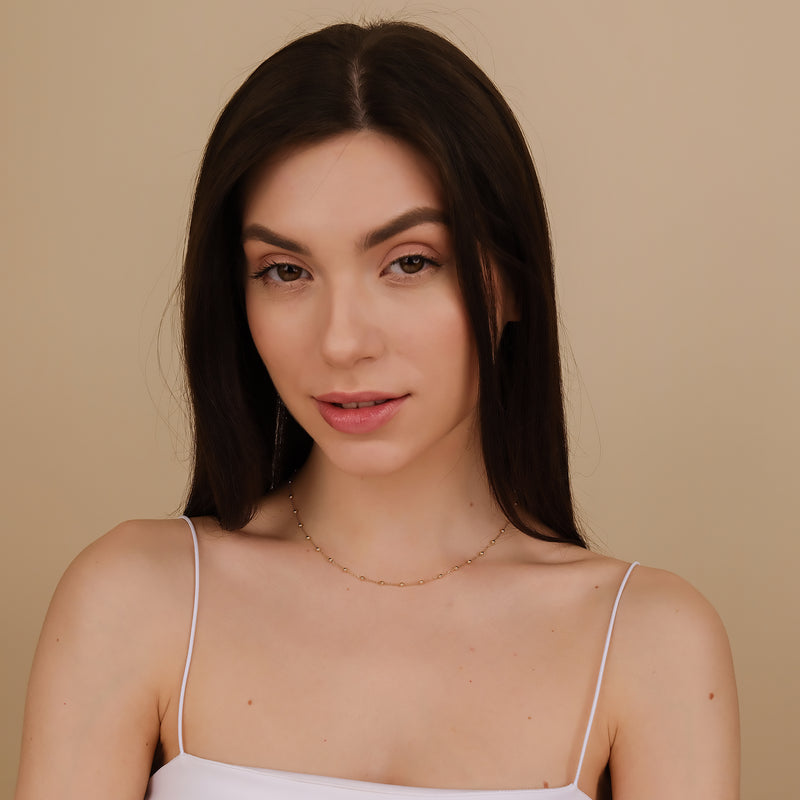 dainty beaded station necklace in solid gold 