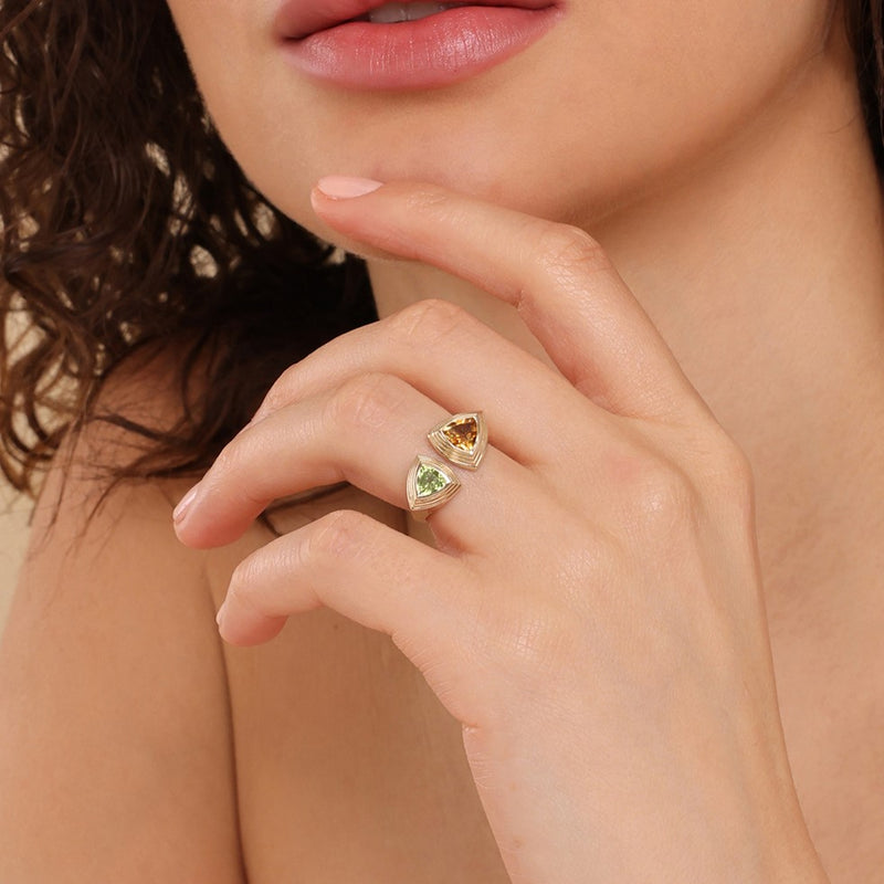 art deco style handcrafted open ring in solid gold