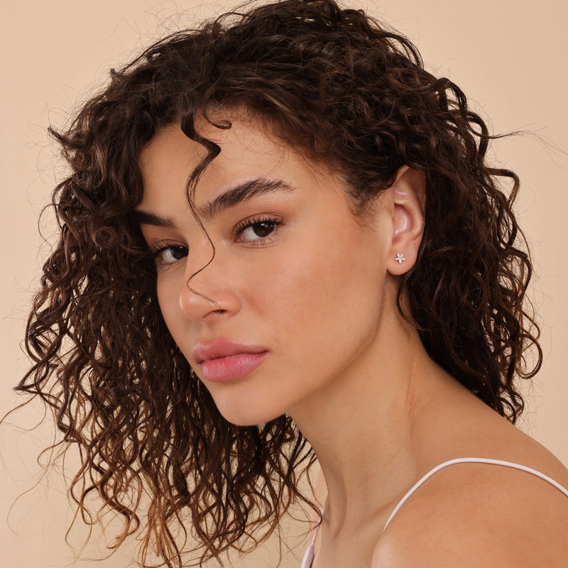 diamond flower studs in solid gold