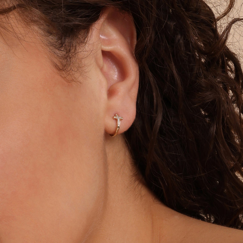 handmade cross hoops in solid gold