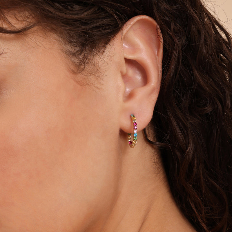 natural rainbow sapphire large hoops in yellow gold