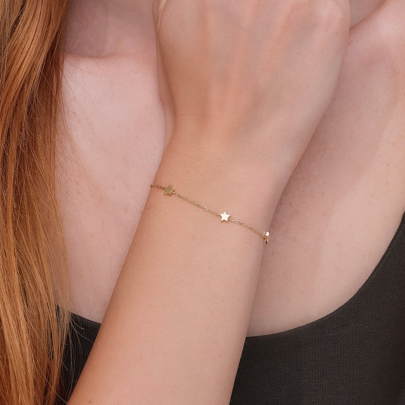 14k gold star station bracelet