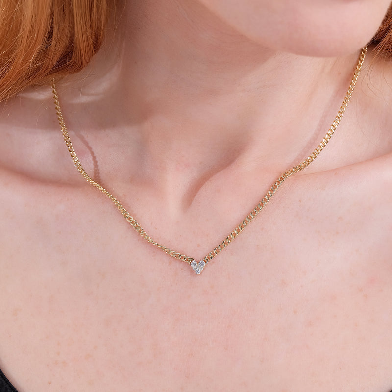 solid gold necklace with diamond heart pendant for her