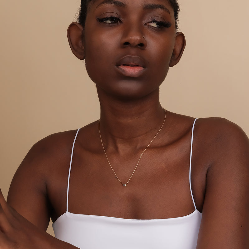 dainty handmade natural black diamond stone necklace in solid gold