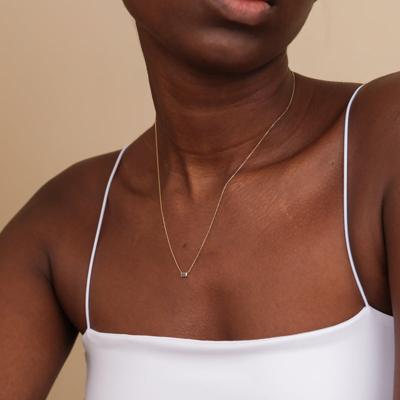 natural black diamond baguette pendant in solid gold for her