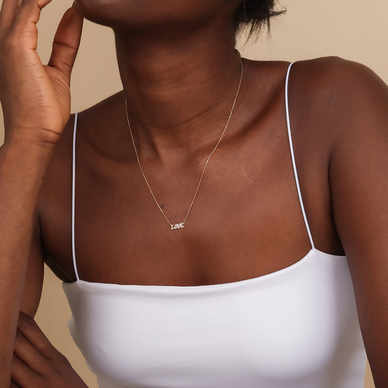 natural diamond dainty necklace with LOVE word perndant