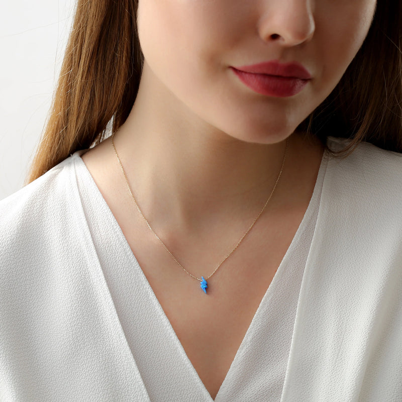 Natural Blue Opal Lightning Bolt Necklace, Ophelia