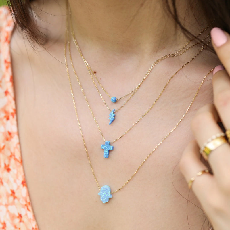 Natural Blue Opal Lightning Bolt Necklace, Ophelia