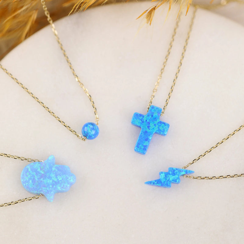 Natural Blue Opal Lightning Bolt Necklace, Ophelia