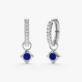 mini diamond hoops with sapphire earring charms in white gold