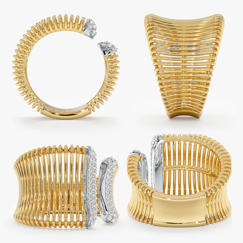 mini round cut clear diamonds on yellow gold open band