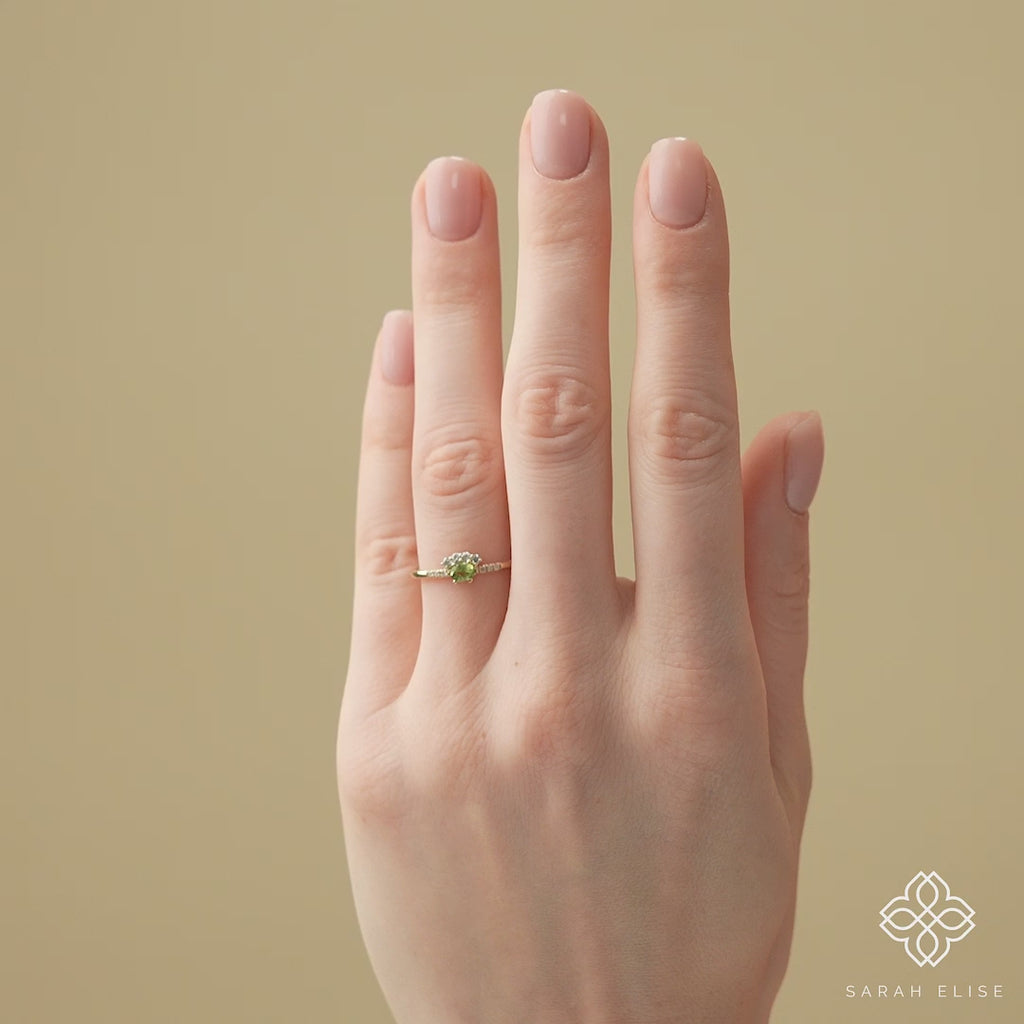dainty peridot diamond band