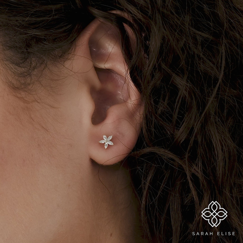 natural white diamond flower stud earring