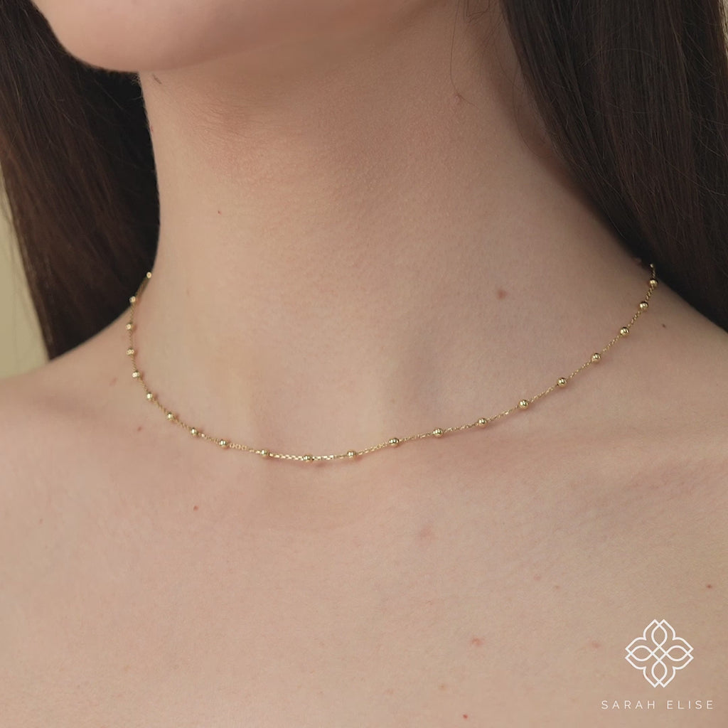 handcrafted multiple beaded station necklace for her in solid gold