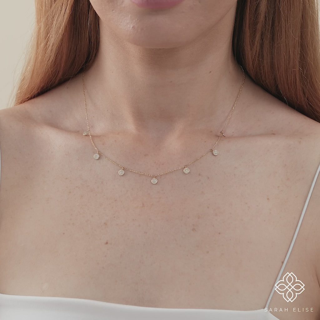 dainty diamond coin charms necklace in solid gold for her 