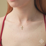 minimalistic natural emerald cross pendant for her