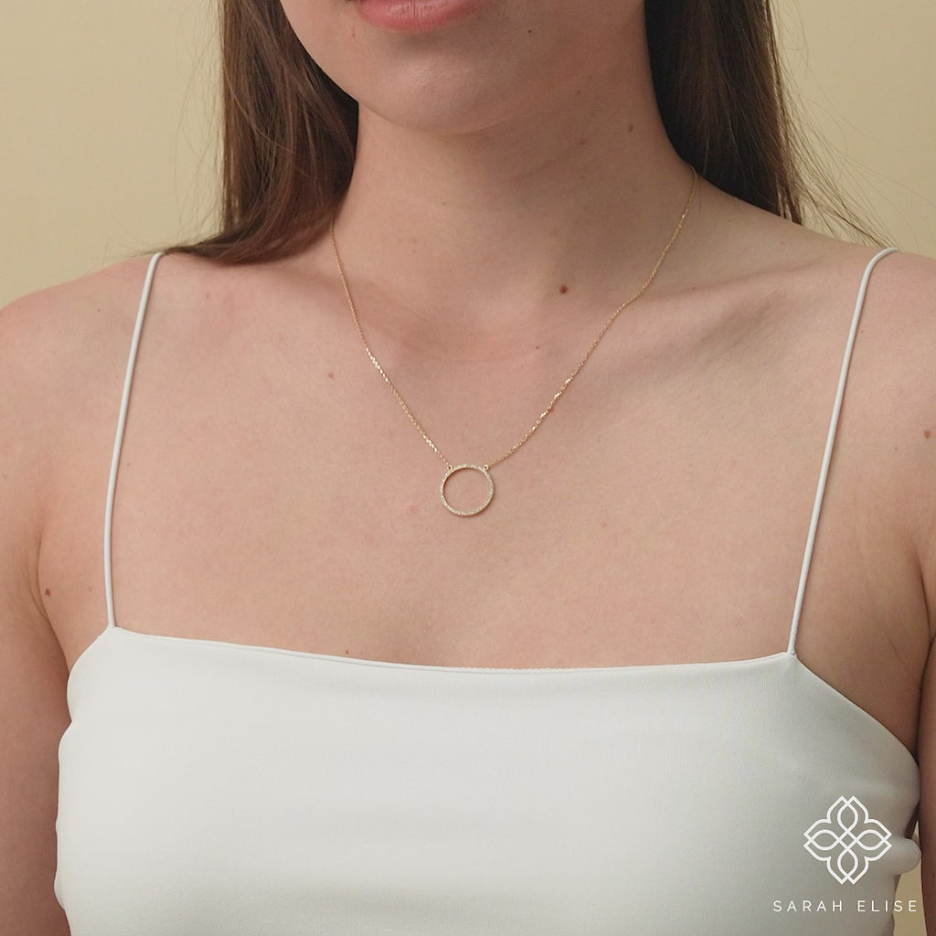 handmade dainty solid gold diamond circle pendant necklace for her