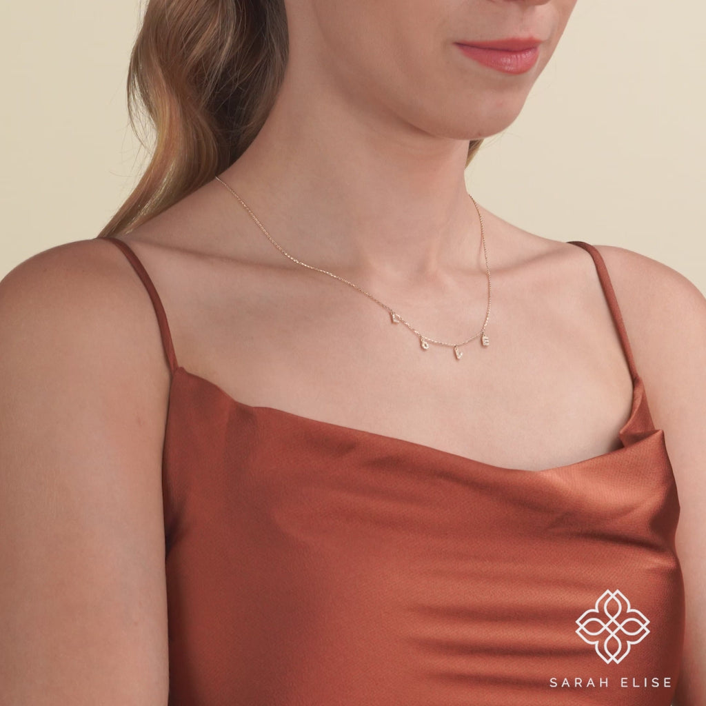 solid gold natural diamond love letters charm necklace for her