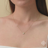 dainty white diamond geometric pendant in solid gold necklace for her