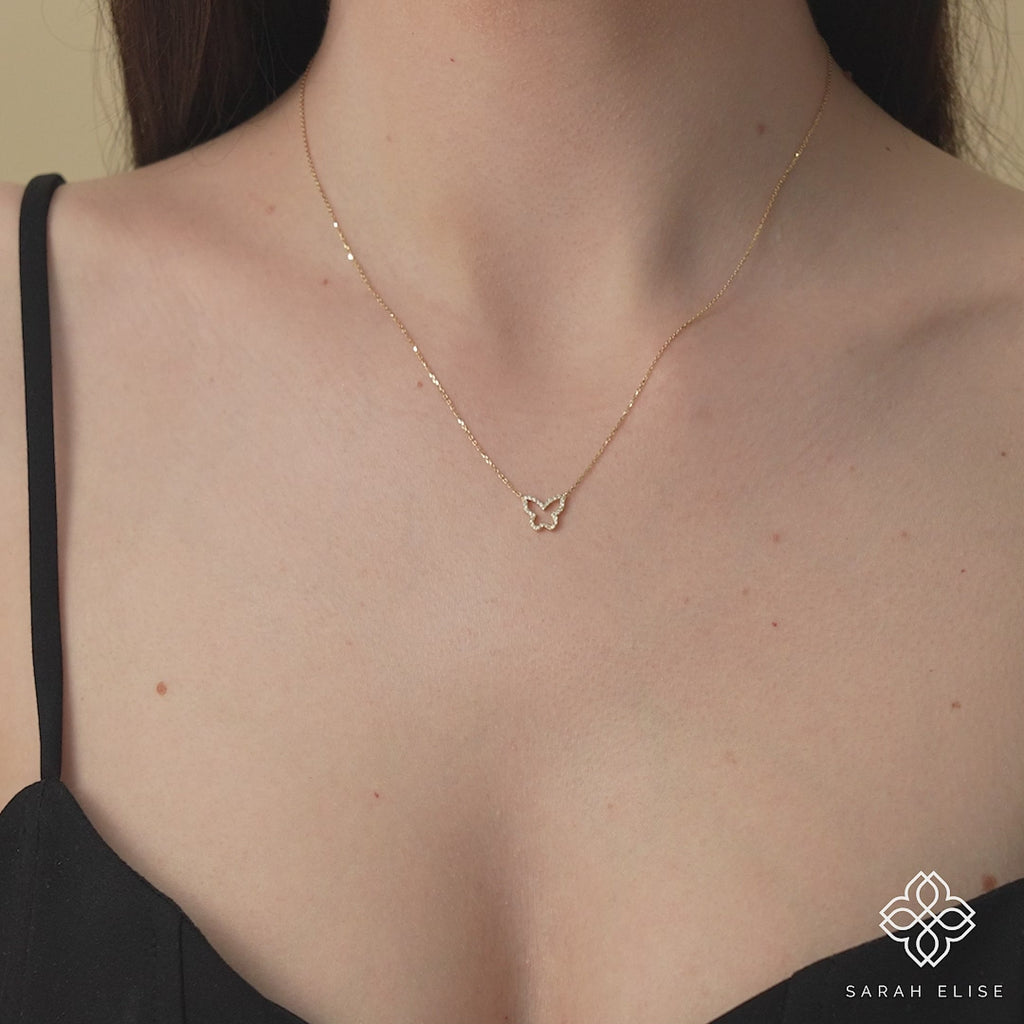 round cut natural diamonds butterfly necklace
