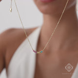 Solid Gold Rainbow Sapphire Bar Necklace, Kael