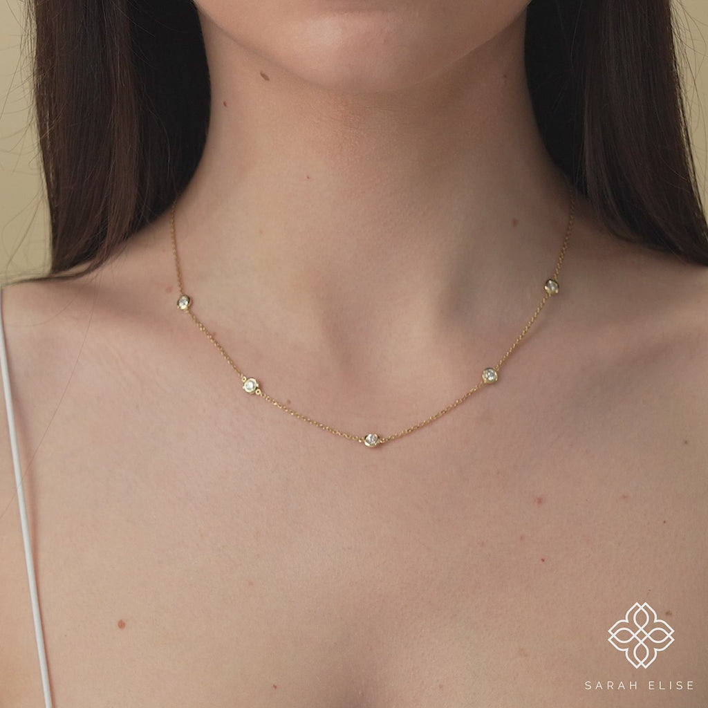 minimalistic bezel set round cut station necklace for her