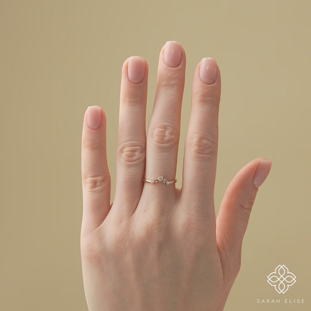 dainty diamond ring in V shape