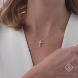 Baguette Diamond Cross Necklace, Orzellea