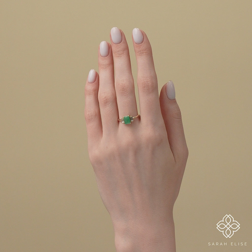 may birthstone green emerald ring with white diamonds