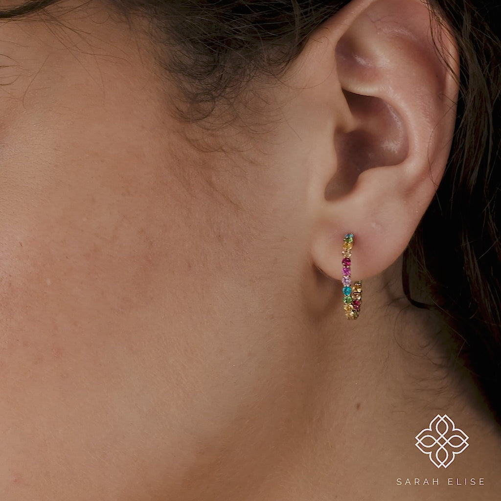 handcrafted in solid gold trendy hoop earrings with natural sapphire stones