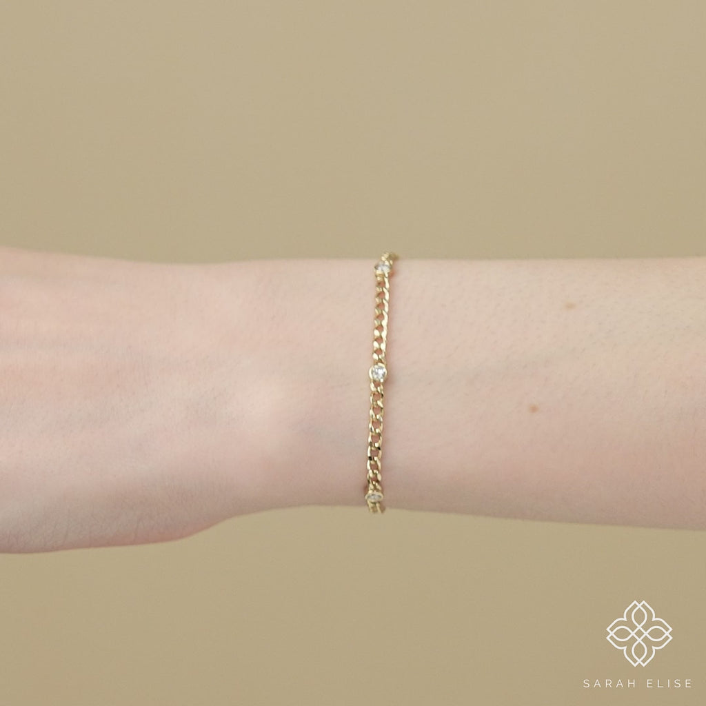 natural diamond cuban chain station bracelet 