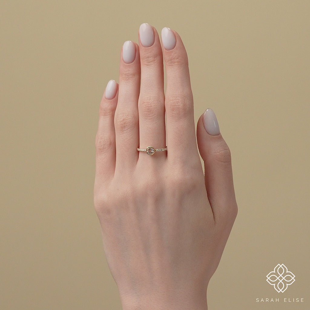 ethically sourced morganite and diamond band