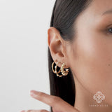 Gold Wavy Hoop Earrings, Bamboo Design, Queniva