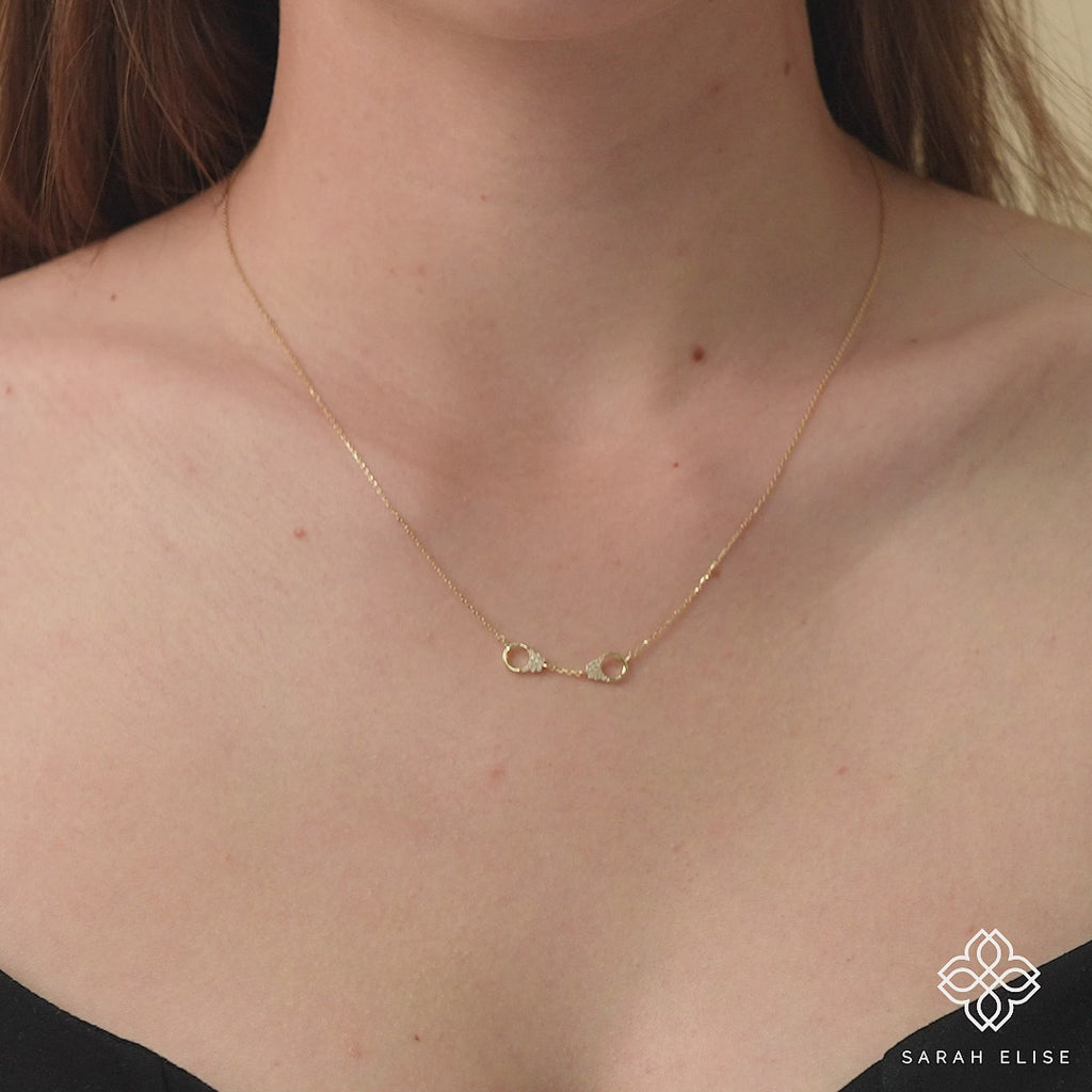 Handcuff necklace, diamonds, gold, edgy jewelry, symbolic jewelry